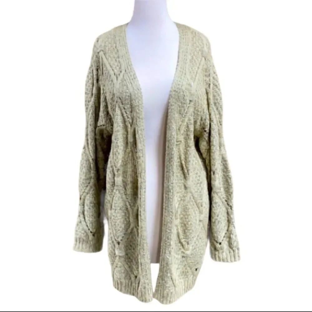 POL Cable Knit Khaki Long Cardigan Size Small